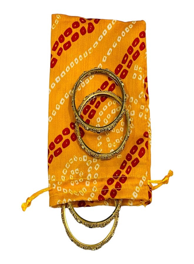 Moira 12pcs 5X7 inch Small Size Bandhej Silk Potli for Gifting, Jewellery Storage, Shagun, Coin Packing (Yellow) - Image 4